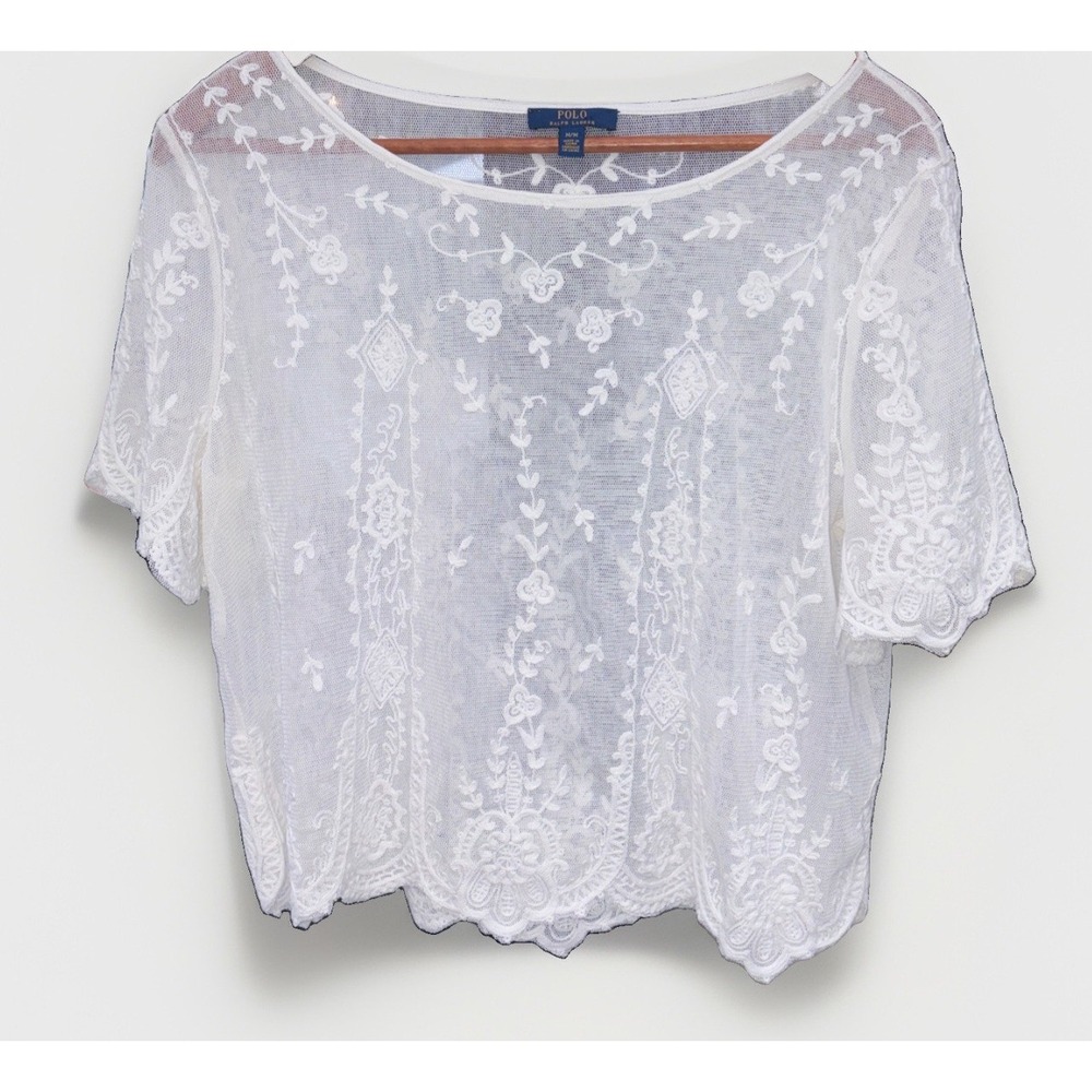 Polo Ralph Lauren Women's M Romantic Lace Cropped Ivory Bohemian Shirt